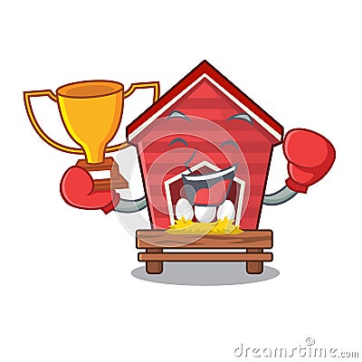 Boxing winner toy chicken coop in cartoon table Vector Illustration