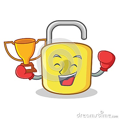 Boxing winner yellow lock character mascot Vector Illustration
