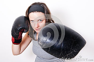 Boxing young woman Stock Photo