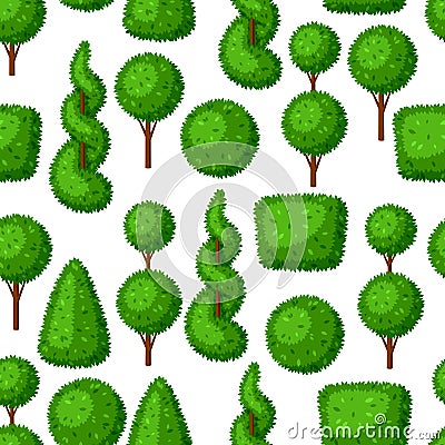 Boxwood topiary garden plants. Seamless pattern with decorative trees Vector Illustration
