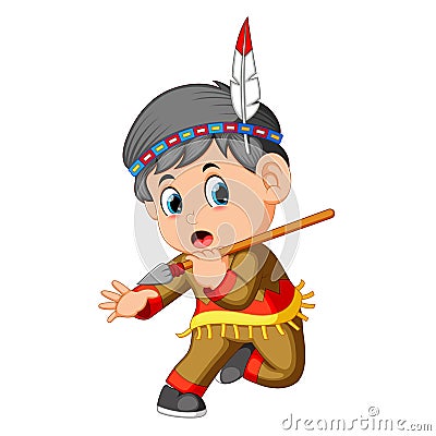 A boy american indian holding spear Vector Illustration