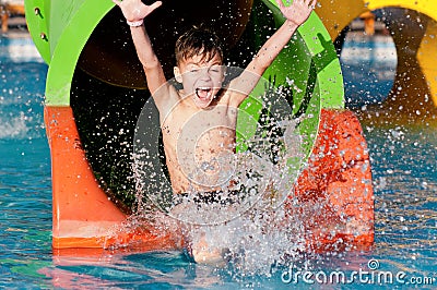 Boy at aqua park Stock Photo