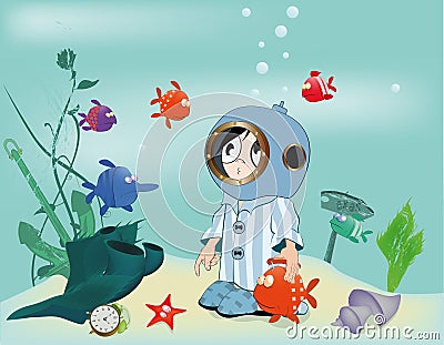 The boy in an aqualung Vector Illustration