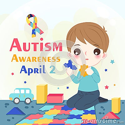 Boy with autism awareness concept Stock Photo