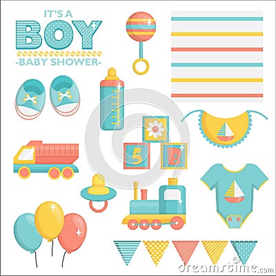 It is a boy baby shower set Vector Illustration