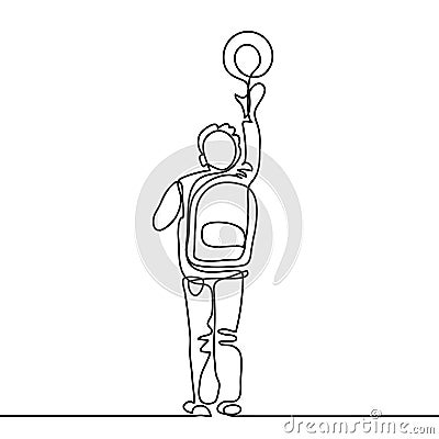 Boy with ball going back to school with bag Vector Illustration