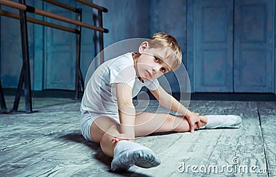 Boy ballet dancer at dance class Stock Photo