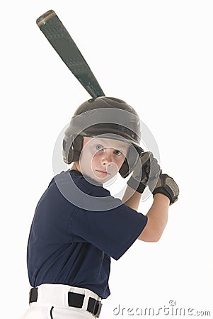 Boy in baseball helmet with bat Stock Photo