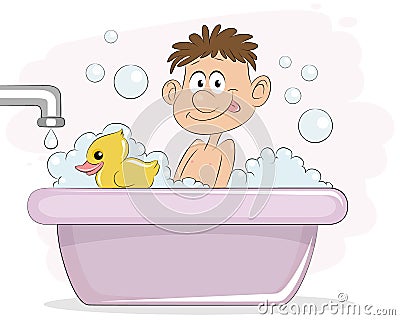 Boy in bath Vector Illustration