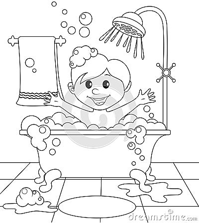 Boy in the bathroom Vector Illustration