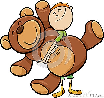 Boy with big teddy cartoon Vector Illustration