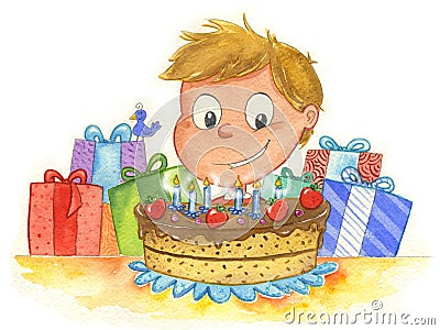 Boy and birthday cake Vector Illustration