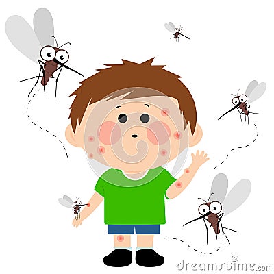 Boy bitten by mosquitoes. Vector illustration Vector Illustration