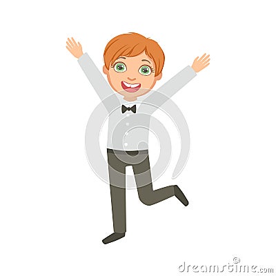 Boy In Black Trousers And Bow Tie Happy Schoolkid In School Uniform Standing And Smiling Cartoon Character Vector Illustration