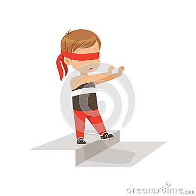 Boy blindfolded standing alone on a ladder rung vector Illustration on a white background Vector Illustration
