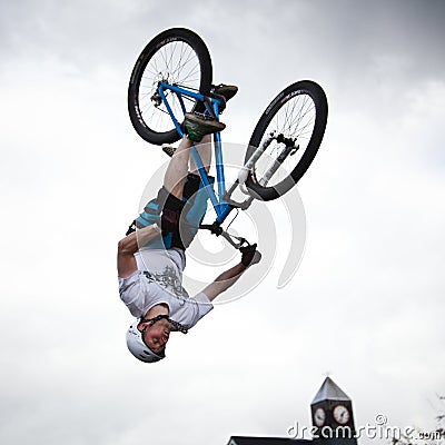 Boy on a bmx/mountain bike jumping Editorial Stock Photo