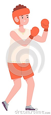 Boy in boxing gloves. Fighting kid. Sport child Vector Illustration