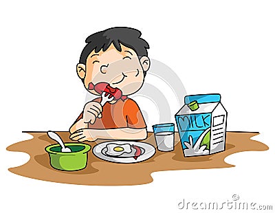 Boy Breakfast Vector Illustration