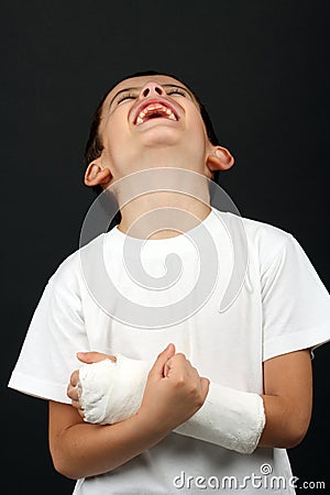 Boy with broken hand Stock Photo