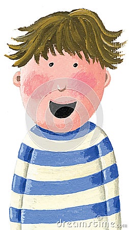 Boy with brown hair laughing Cartoon Illustration