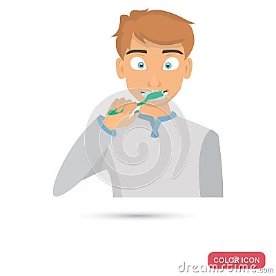 Boy brushing teeth color flat icon for web and mobile design Stock Photo