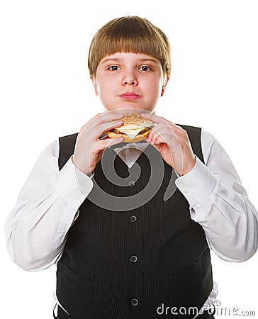 Boy with burger Stock Photo