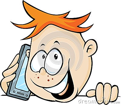 Boy calling with mobil phone, peeking out - vector Vector Illustration