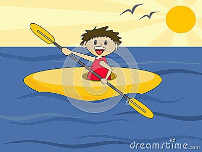 Boy in Canoe Vector Illustration