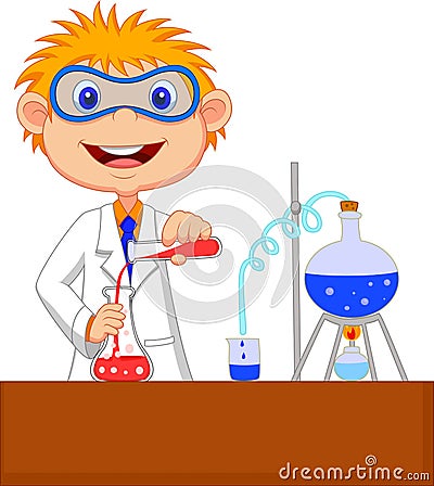 Boy cartoon doing chemical experiment Vector Illustration