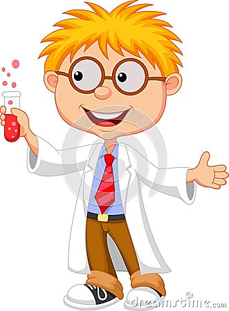 Boy cartoon doing holding reaction tube Vector Illustration