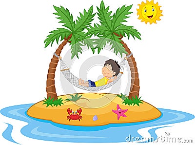 Boy cartoon relaxing in a hammock Vector Illustration