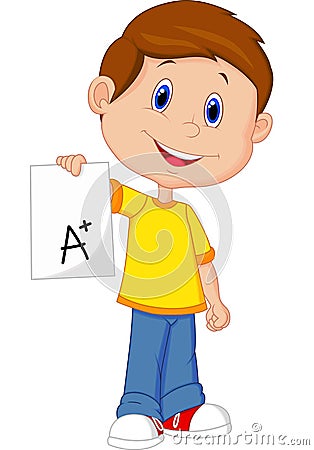 Boy cartoon showing A plus grade Vector Illustration