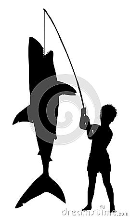 Boy catches shark Vector Illustration