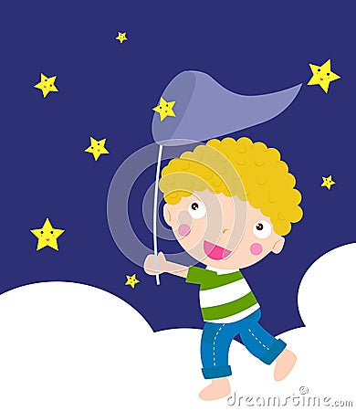 Boy catching star Cartoon Illustration