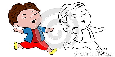 Boy character travel drawing happy expression coloring Vector Illustration