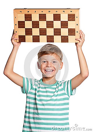 Boy with chessboard Stock Photo