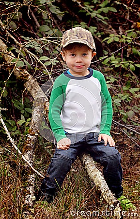 Boy Child with Camo Hat Stock Photo