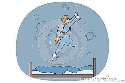 Boy child dream of becoming astronaut Vector Illustration