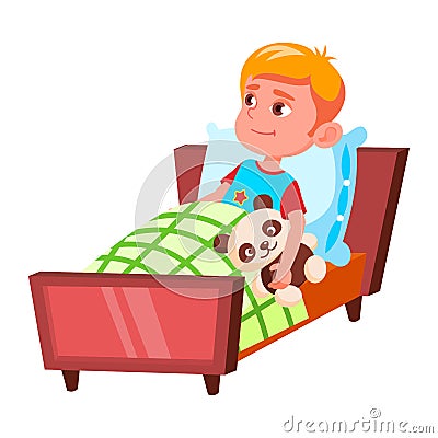 Boy Child Preparing For Sleep In Bedroom Vector Vector Illustration