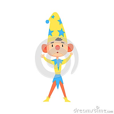 Boy in a clown medieval costume colorful cartoon character vector Illustration Vector Illustration