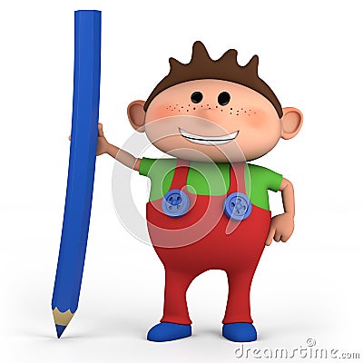 Boy with colored pencil Cartoon Illustration