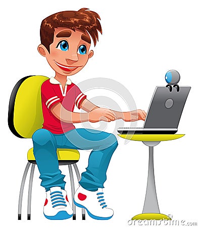 Boy and computer. Vector Illustration