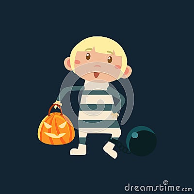 Boy In Convict Irons Halloween Disguise Vector Illustration