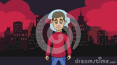 Sad man in depressed walking on street Vector Illustration