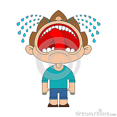 Boy crying open mouth. Child tantrum vector illustration Vector Illustration