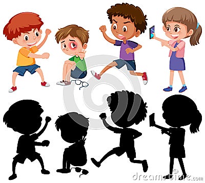 A boy crying because other children bullying him Vector Illustration
