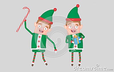 Boy cute elf santa christmas holding gift. 3d illustration. Cartoon Illustration