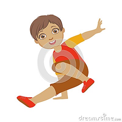 Boy Dancing Breakdance Performing On Stage, School Showcase Participant With Musical Artistic Talent Vector Illustration