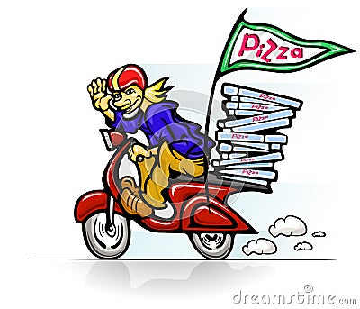 Boy delivering pizza on scooter Vector Illustration