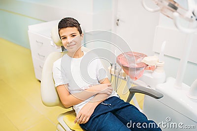 Boy in a dental chair, pediatric dentistry Stock Photo